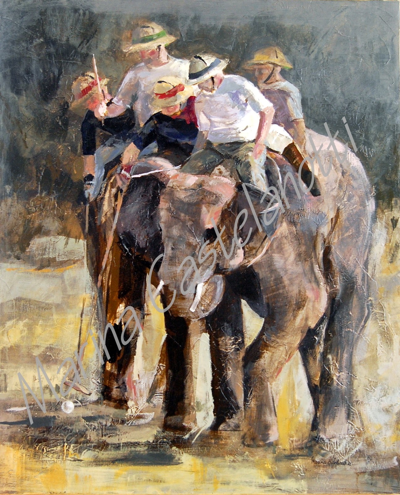 2012 – Polo sobre Elefantes – Acrilico sobre Lienzo – 63×70 cm