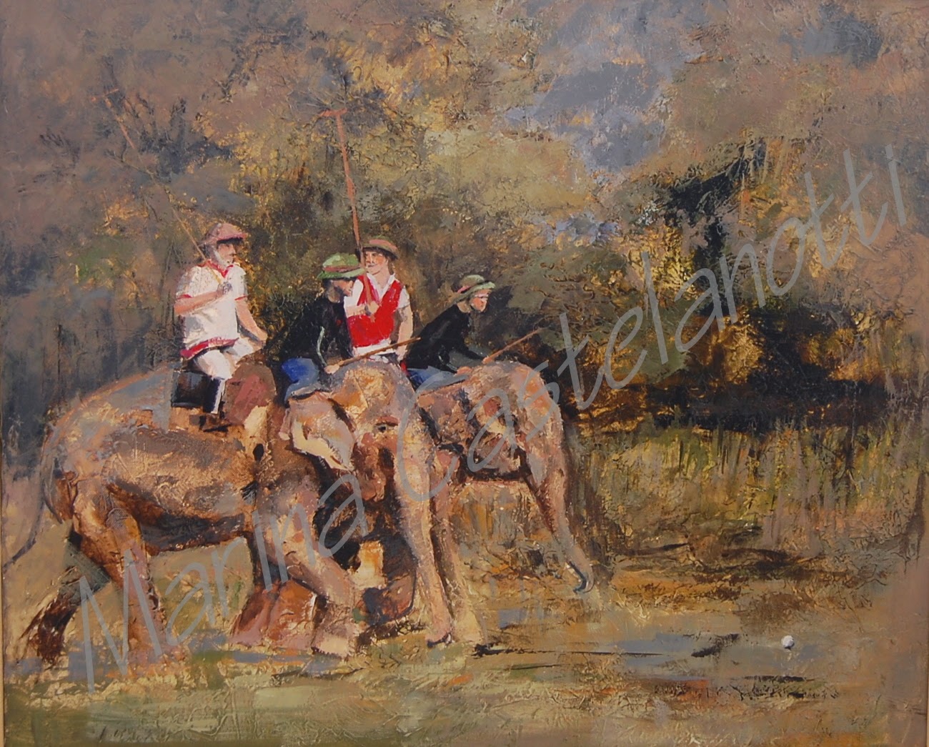 2013 – Polo sobre elefantes II – Acrilico sobre lienzo – 70×63 cm – VII concurso flores